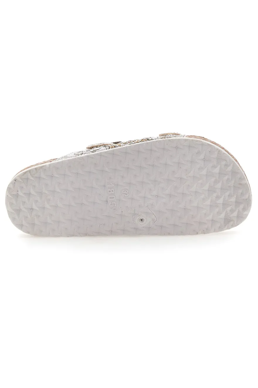 Ciabatte bianche con doppia fibbia e glitter Pitt Kids 14501