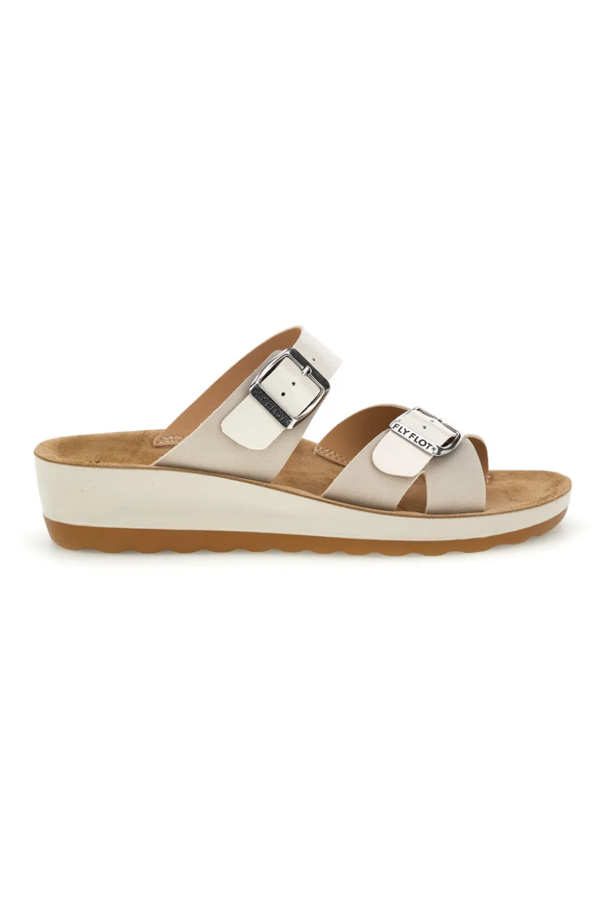Ciabatte bianche con doppia fascia regolabile e zeppa Fly flot 90420k26hc