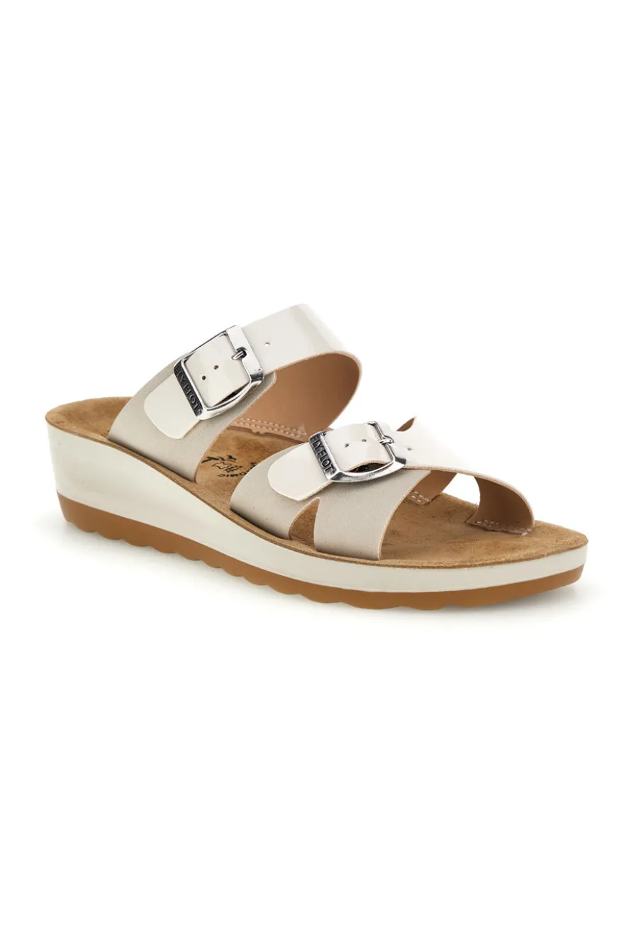 Ciabatte bianche con doppia fascia regolabile e zeppa Fly flot 90420k26hc