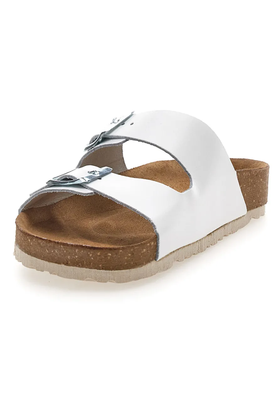 Ciabatte Bianche con Doppia Fascia e Sottopiede in Pelle INBLU 20 ND