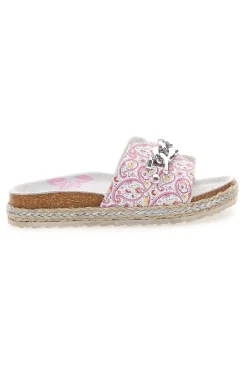 Ciabatte bianche con fantasia rosa e catena decorativa Pitt Kids 14506