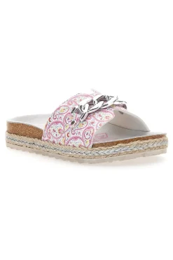 Ciabatte bianche con fantasia rosa e catena decorativa Pitt Kids 14506