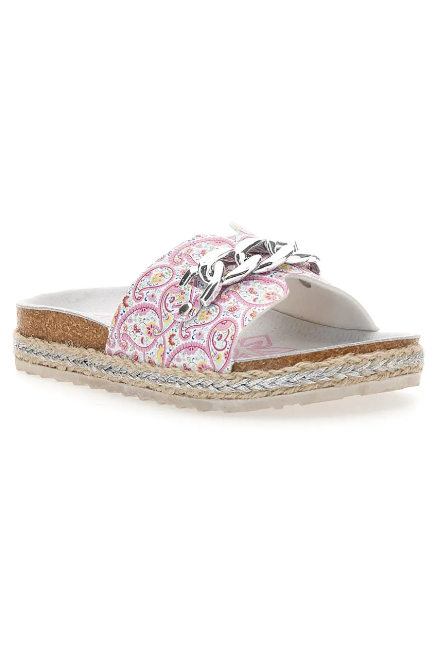 Ciabatte bianche con fantasia rosa e catena decorativa Pitt Kids 14506