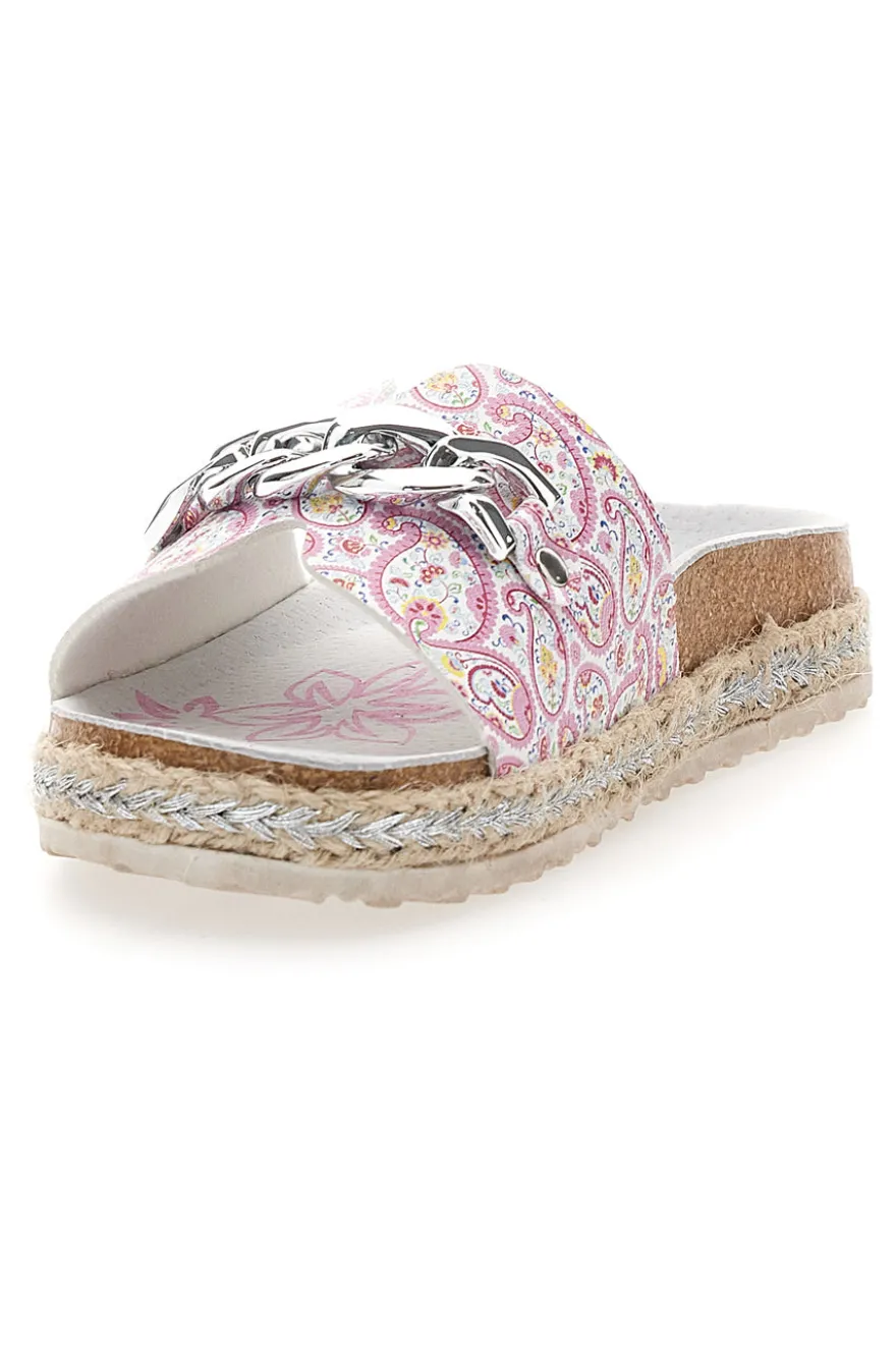 Ciabatte bianche con fantasia rosa e catena decorativa Pitt Kids 14506