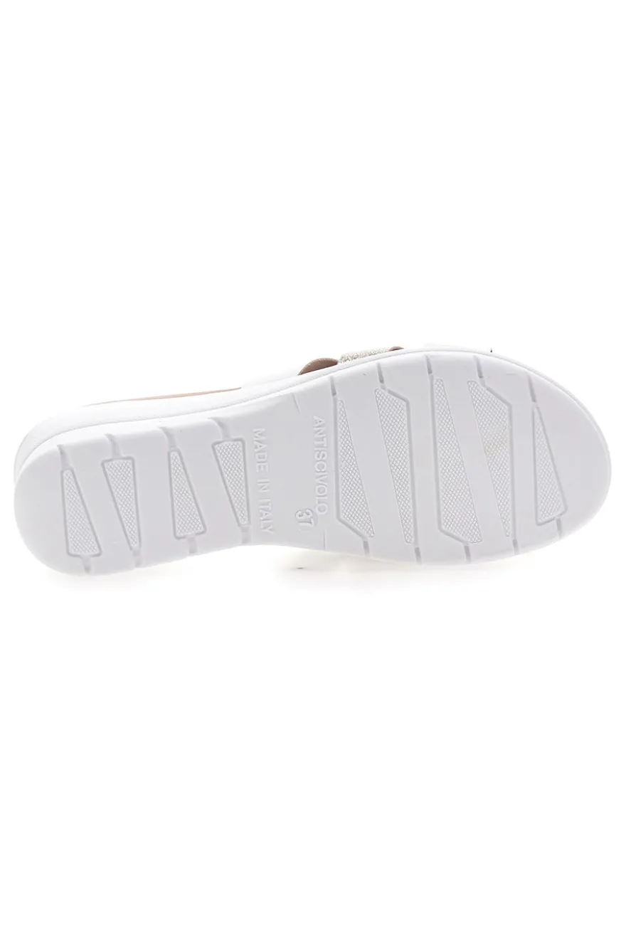 Ciabatte bianche con fascia glitter e zeppa Fly Nature 520