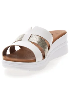 Ciabatte bianche con fascia glitter e zeppa Fly Nature 520