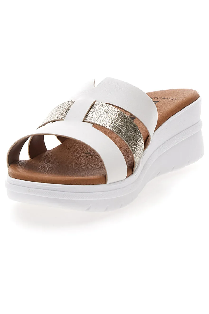 Ciabatte bianche con fascia glitter e zeppa Fly Nature 520