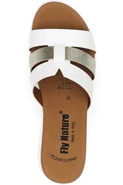 Ciabatte bianche con fascia glitter e zeppa Fly Nature 520