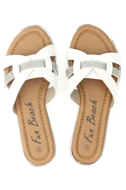 Ciabatte bianche con fasce incrociate e strass Fun Beach 14217