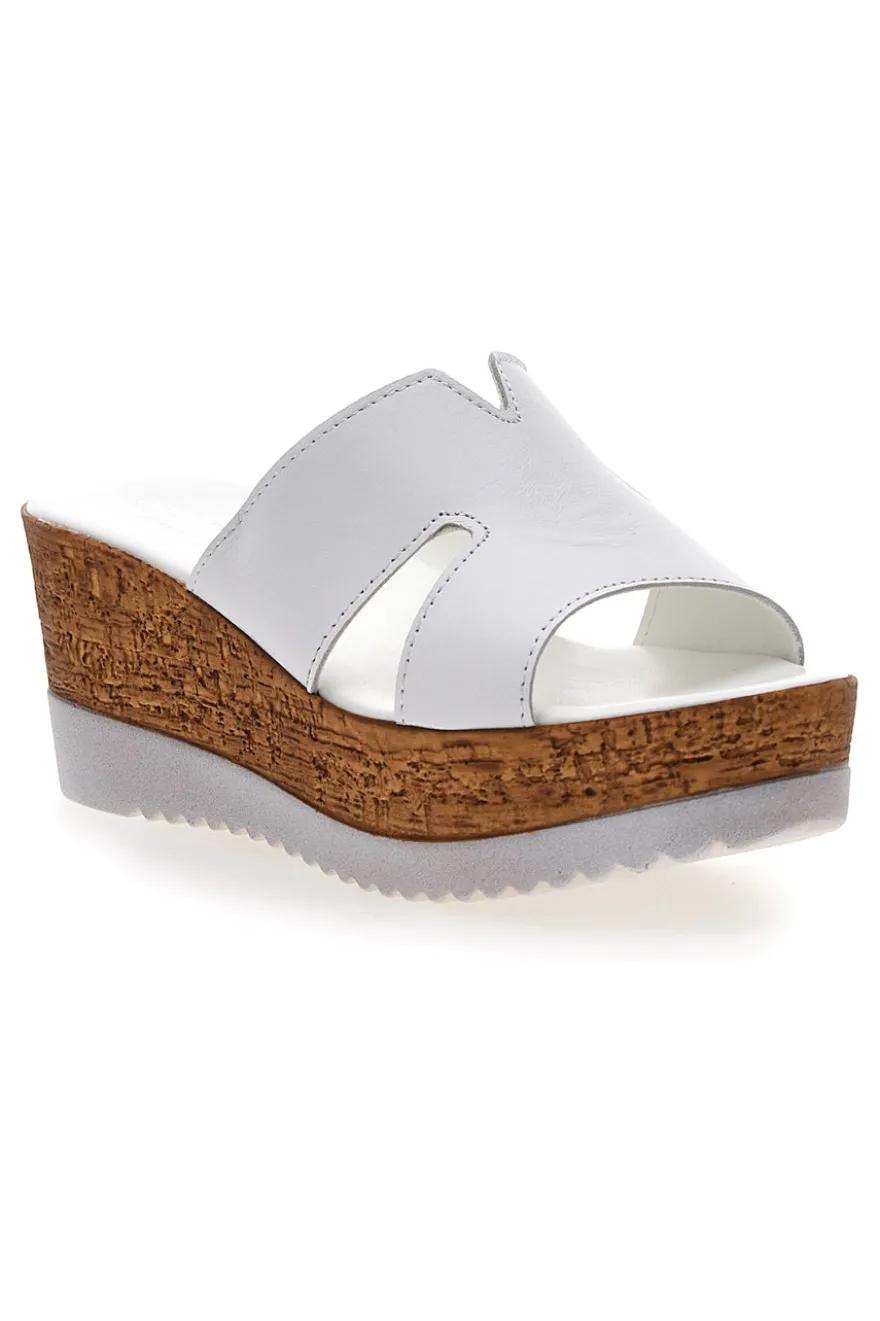 Ciabatte Bianche Con Fascia in Pelle e Platform Alto PITTARELLO 342070428