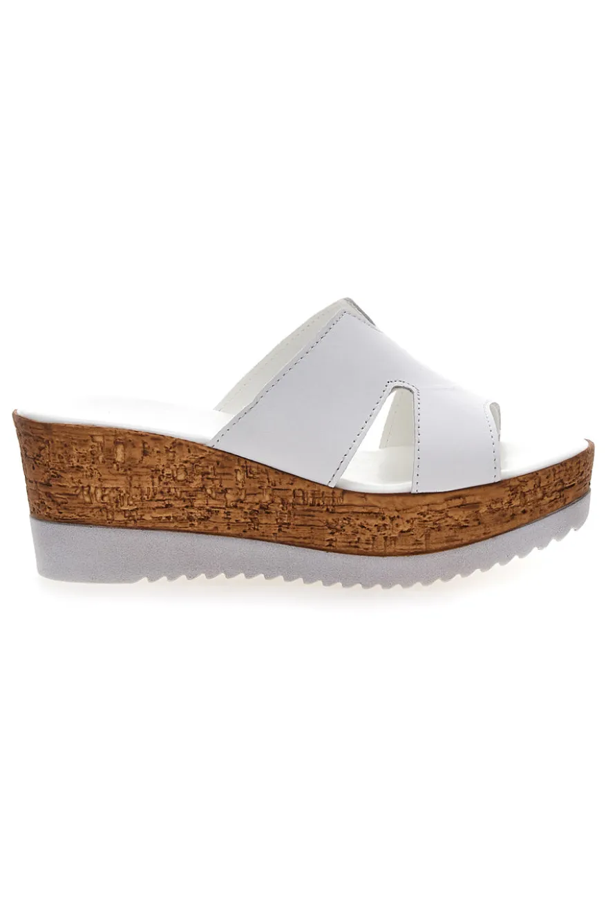 Ciabatte Bianche Con Fascia in Pelle e Platform Alto PITTARELLO 342070428