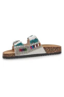 Ciabatte bianche con fibbie e perline PRIMA RIGA 14177