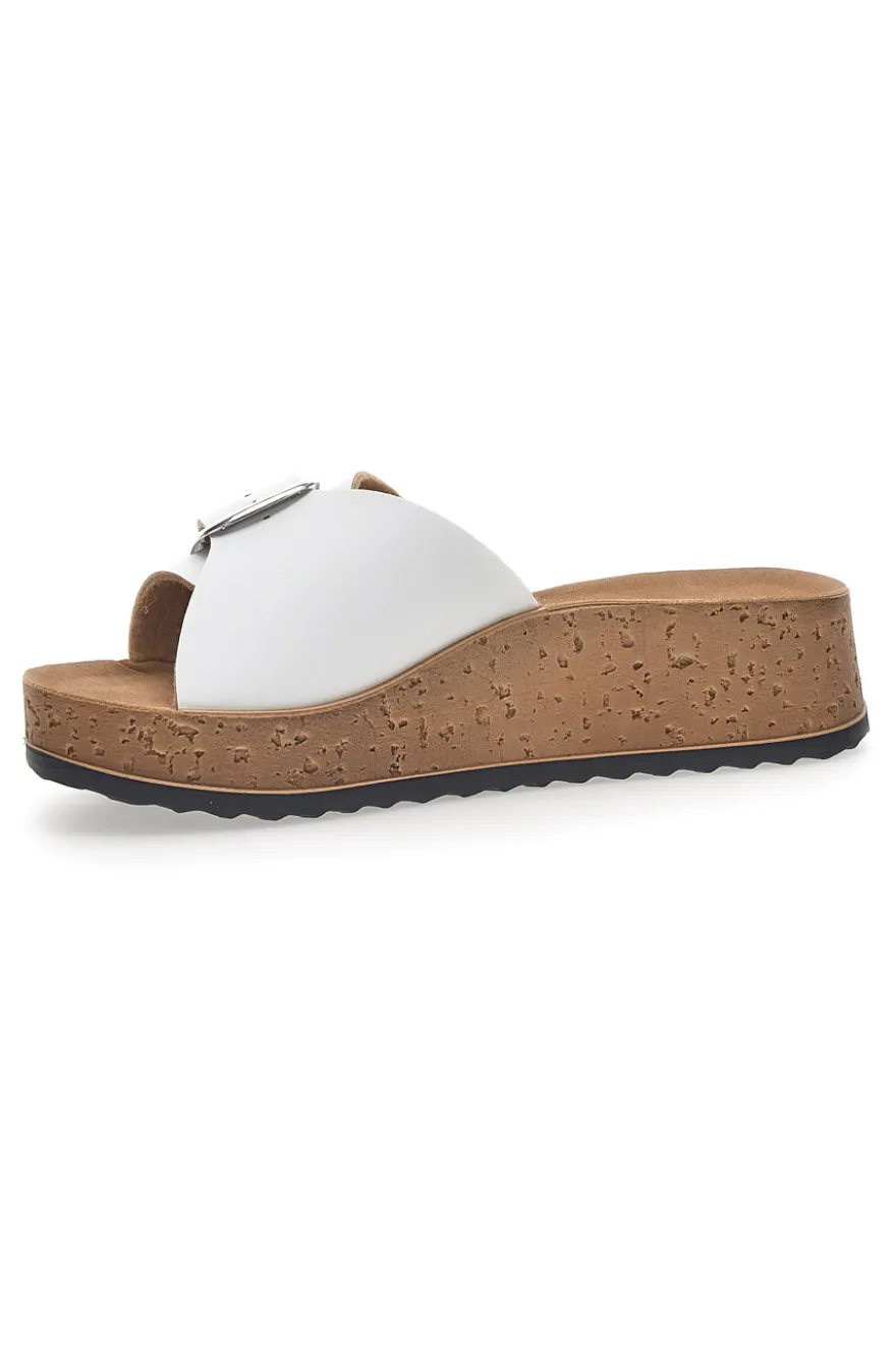 Ciabatte Bianche Con Fibbia e Platform In Pelle Inblu 38 Pk