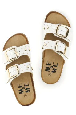 Ciabatte bianche con fibbie e borchie Me & Me 15617