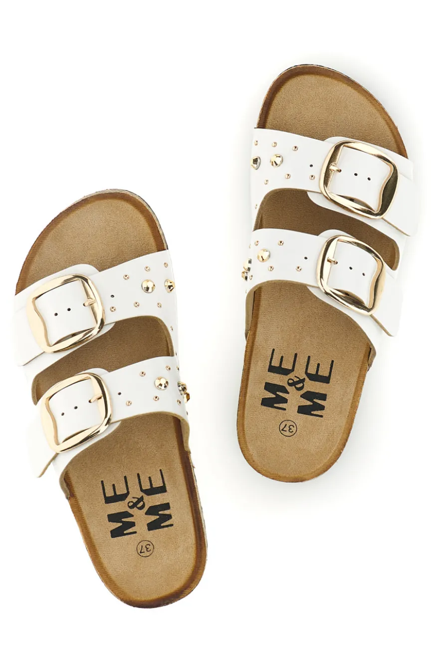 Ciabatte bianche con fibbie e borchie Me & Me 15617