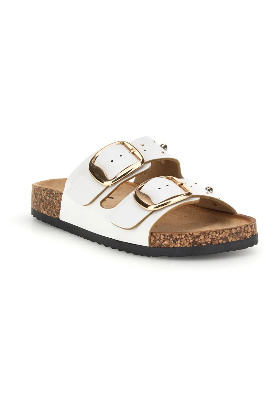 Ciabatte bianche con fibbie e borchie Me & Me 15617