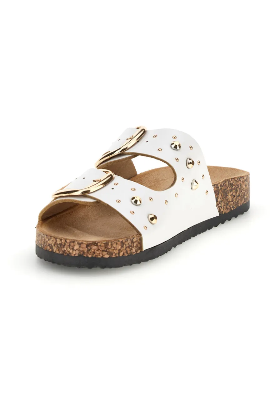 Ciabatte bianche con fibbie e borchie Me & Me 15617
