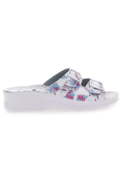 Ciabatte Bianche con fiori multicolor e doppia fascia antiscivolo Best Medical 122F