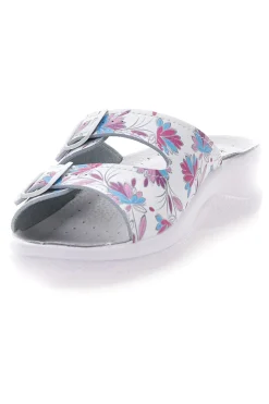 Ciabatte Bianche con fiori multicolor e doppia fascia antiscivolo Best Medical 122F