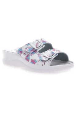 Ciabatte Bianche con fiori multicolor e doppia fascia antiscivolo Best Medical 122F