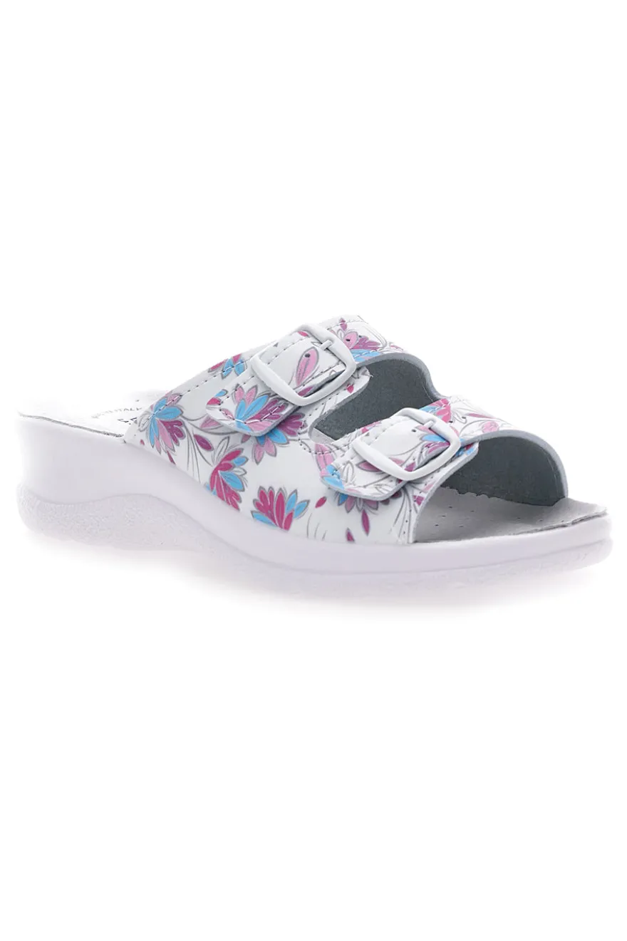 Ciabatte Bianche con fiori multicolor e doppia fascia antiscivolo Best Medical 122F