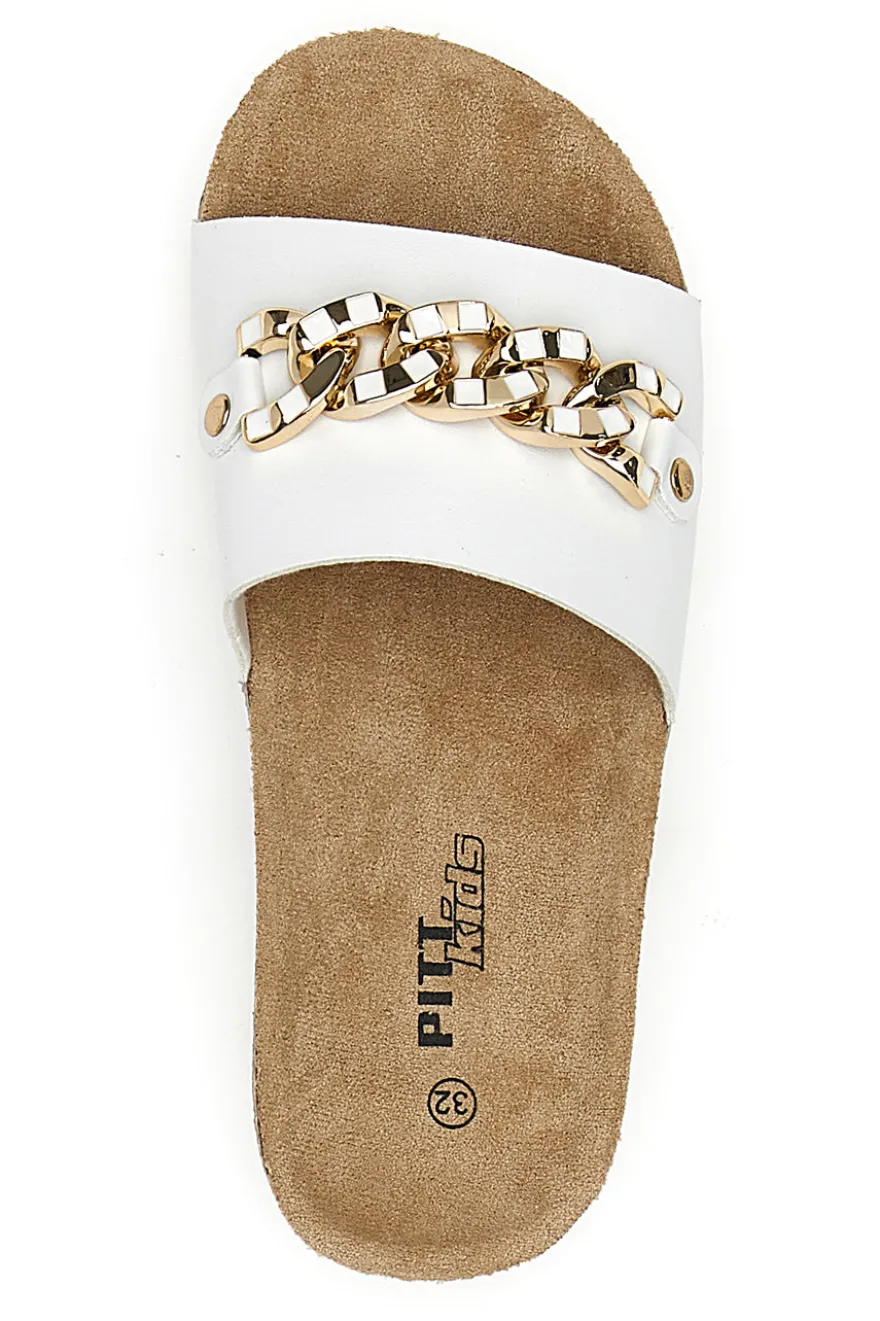 Ciabatte bianche con maxi catena oro Pitt Kids 14450