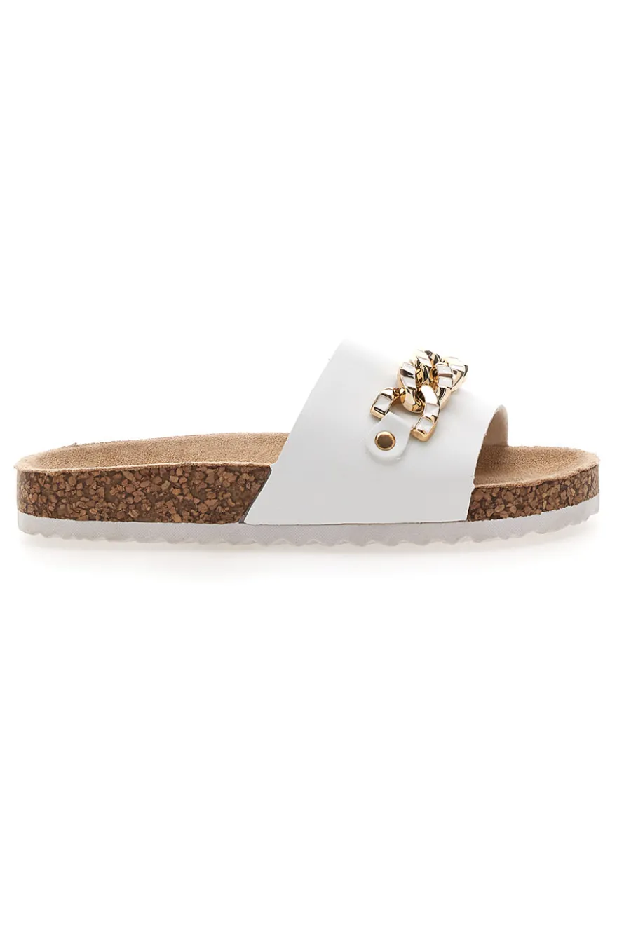Ciabatte bianche con maxi catena oro Pitt Kids 14450