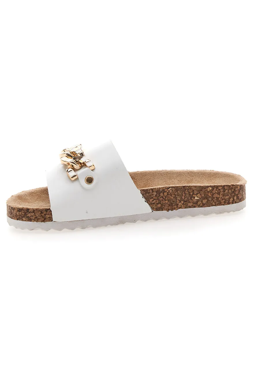 Ciabatte bianche con maxi catena oro Pitt Kids 14450
