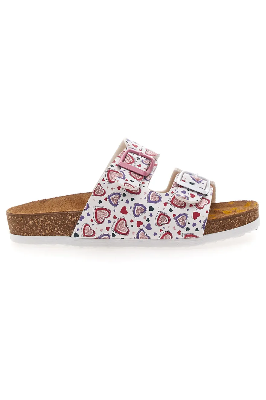 Ciabatte bianche con stampa cuori e doppia fibbia PITTARELLO BIO 257A312SR