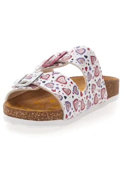 Ciabatte bianche con stampa cuori e doppia fibbia PITTARELLO BIO 257A312SR