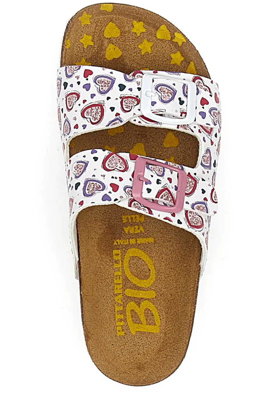 Ciabatte bianche con stampa cuori e doppia fibbia PITTARELLO BIO 257A312SR