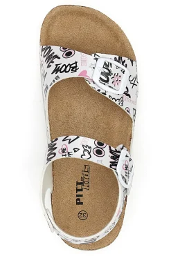 Ciabatte bianche con stampa lettering e doppia fascia Pitt Kids 14508