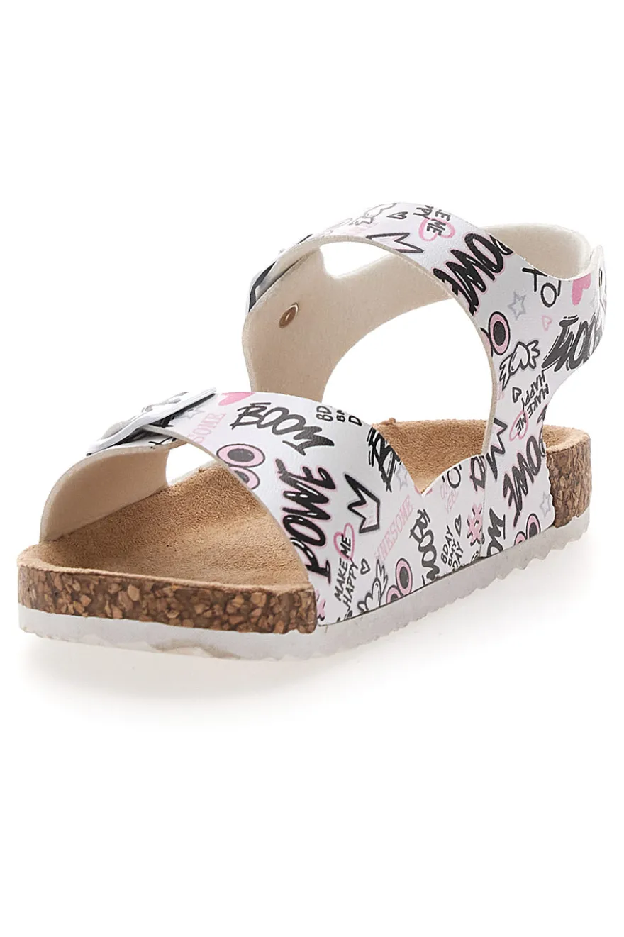 Ciabatte bianche con stampa lettering e doppia fascia Pitt Kids 14508