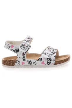 Ciabatte bianche con stampa lettering e doppia fascia Pitt Kids 14508