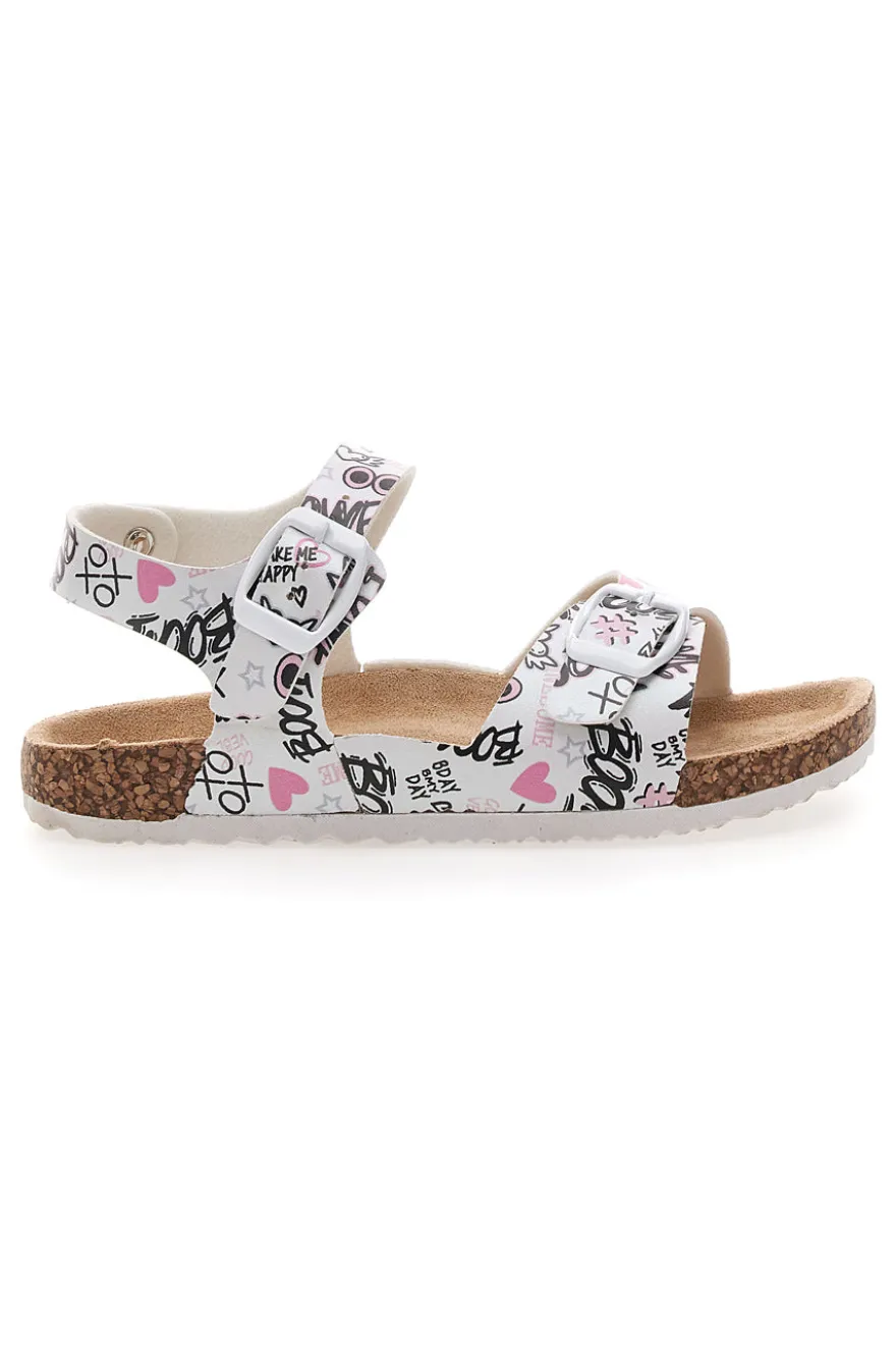 Ciabatte bianche con stampa lettering e doppia fascia Pitt Kids 14508