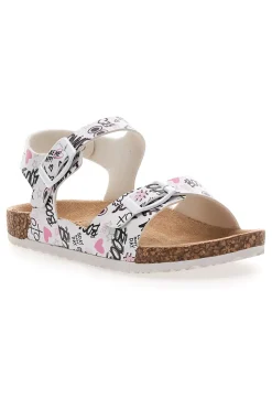Ciabatte bianche con stampa lettering e doppia fascia Pitt Kids 14508