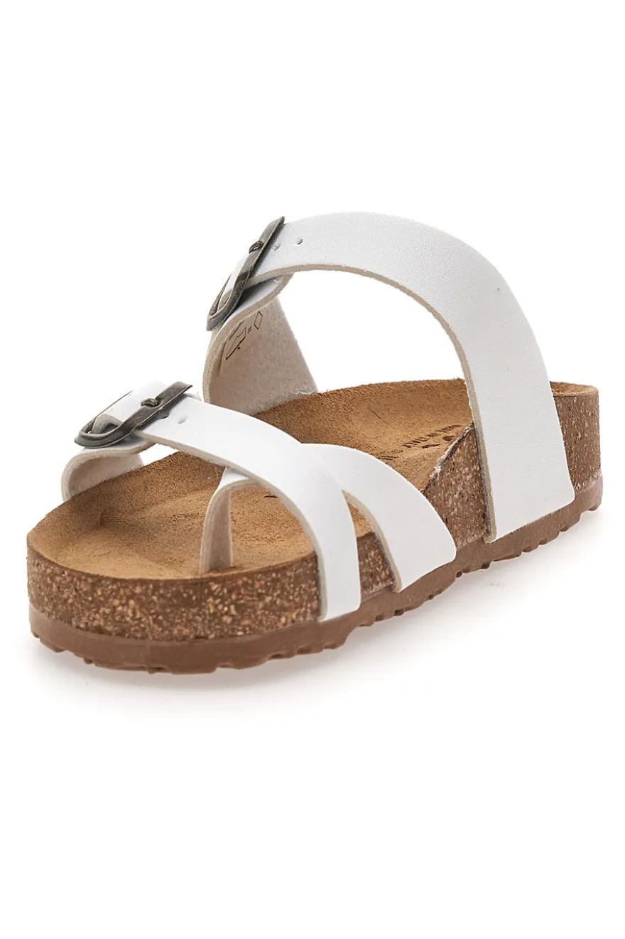 Ciabatte bianche da donna con doppia fibbia e plantare anatomico Bio Up 203