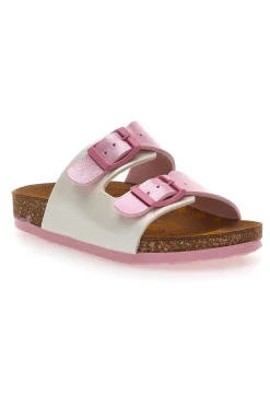 Ciabatte bianche e rosa con doppia fibbia PITTARELLO BIO 257A206SR