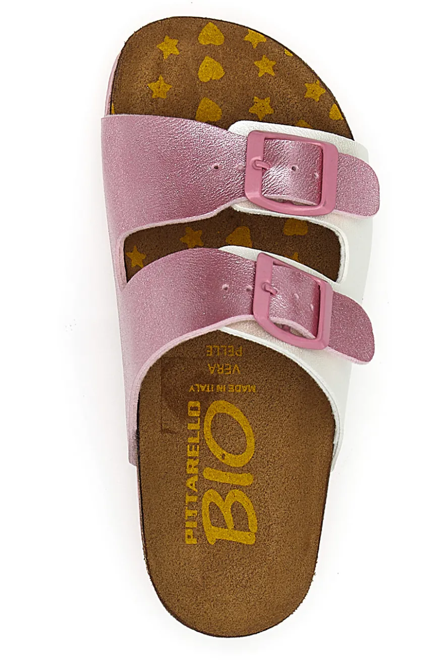 Ciabatte bianche e rosa con doppia fibbia PITTARELLO BIO 257A206SR