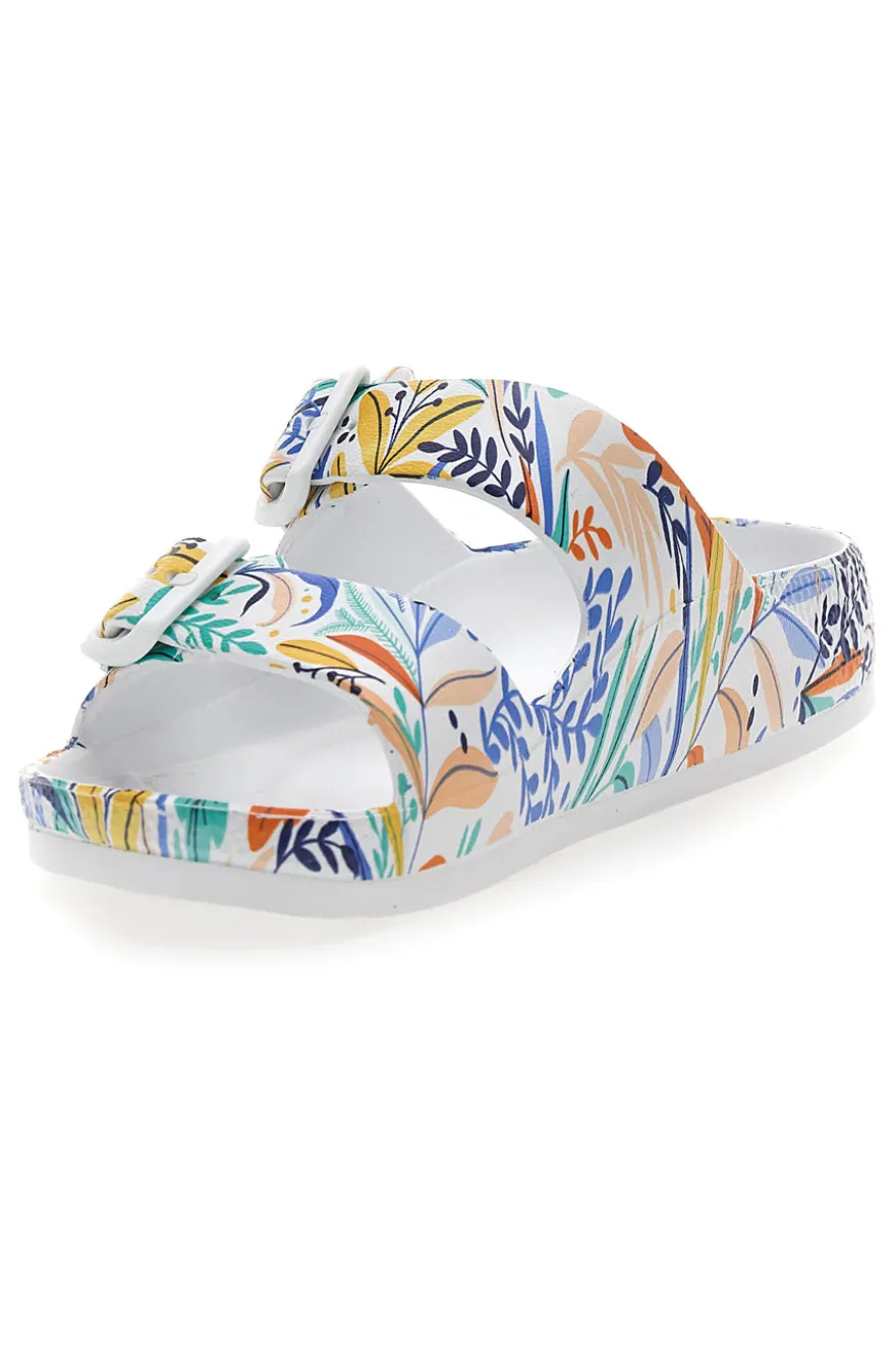 Ciabatte bianche fantasia tropicale con doppio cinturino 2T2L HM06