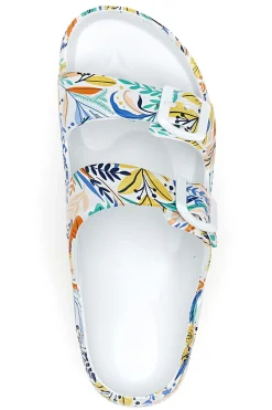 Ciabatte bianche fantasia tropicale con doppio cinturino 2T2L HM06