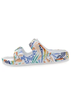 Ciabatte bianche fantasia tropicale con doppio cinturino 2T2L HM06