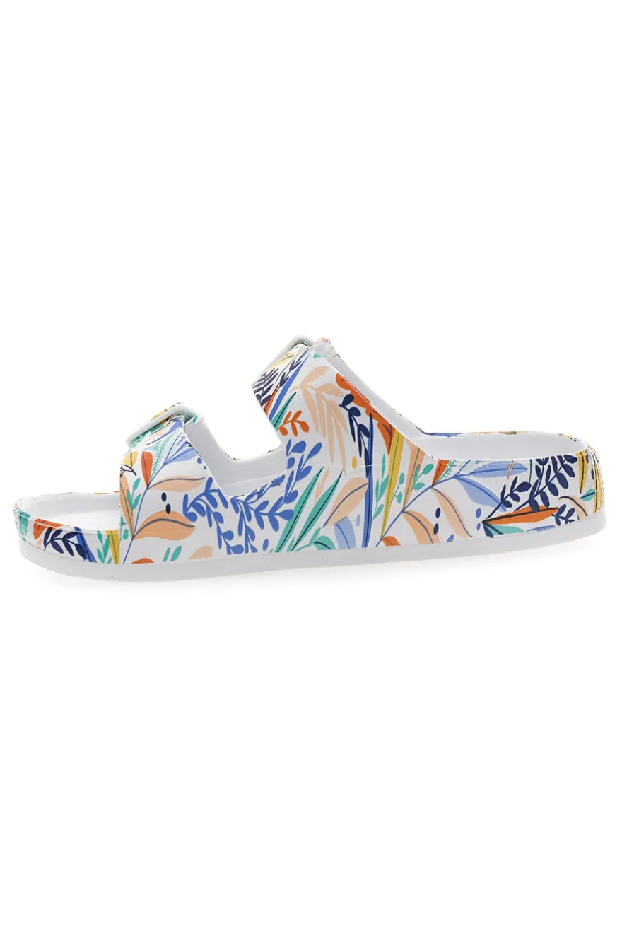 Ciabatte bianche fantasia tropicale con doppio cinturino 2T2L HM06