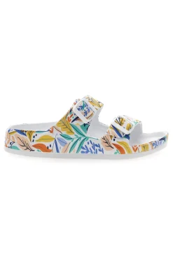 Ciabatte bianche fantasia tropicale con doppio cinturino 2T2L HM06