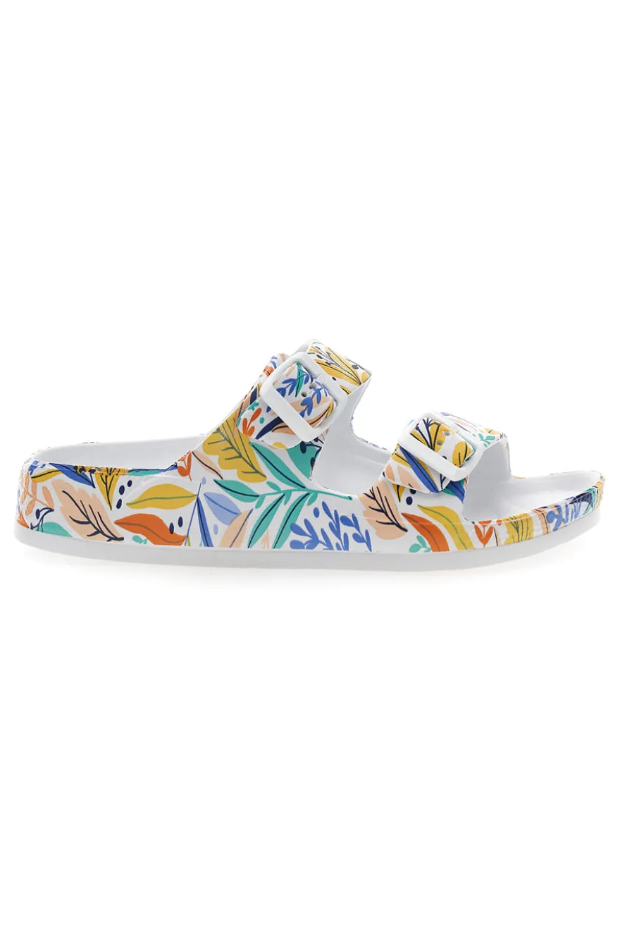 Ciabatte bianche fantasia tropicale con doppio cinturino 2T2L HM06