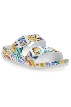 Ciabatte bianche fantasia tropicale con doppio cinturino 2T2L HM06