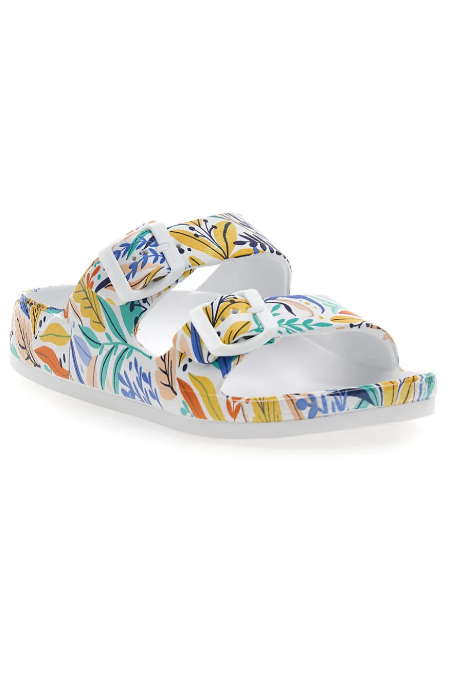 Ciabatte bianche fantasia tropicale con doppio cinturino 2T2L HM06