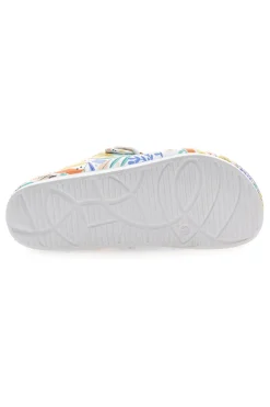 Ciabatte bianche fantasia tropicale con doppio cinturino 2T2L HM06
