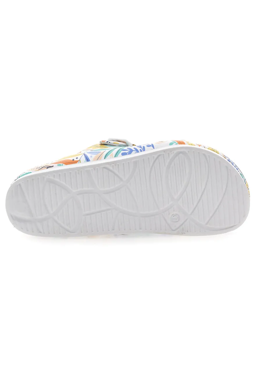 Ciabatte bianche fantasia tropicale con doppio cinturino 2T2L HM06