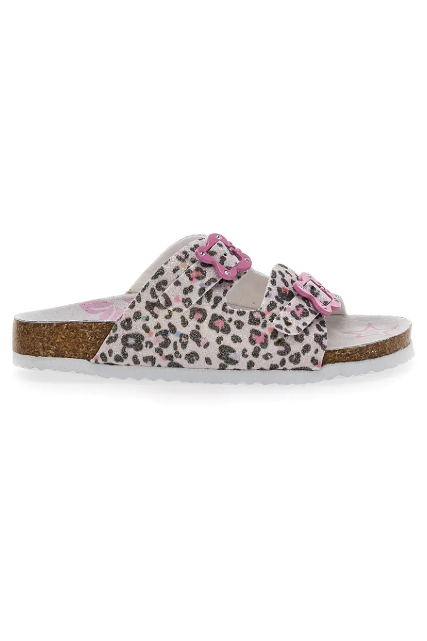 Ciabatte Bianche Leopardate con Dettagli Rosa Pitt Kids 14459